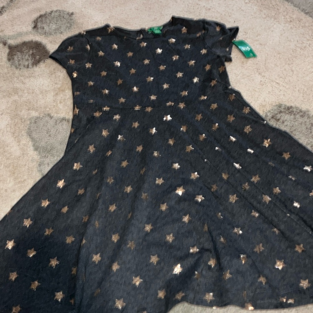 Dip Blue and Black Pleated Fit and Flare Dress
